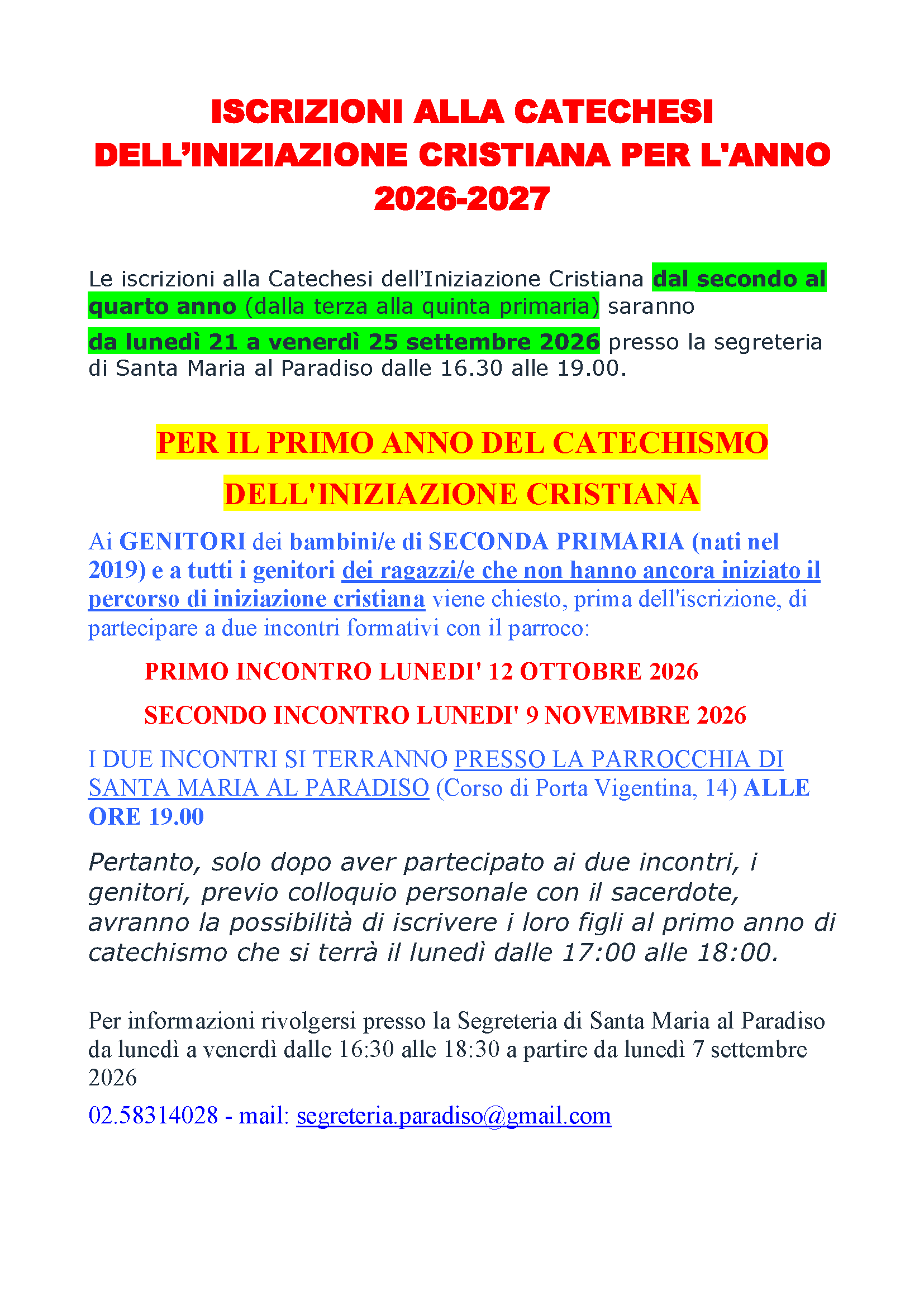 catechesi giorni 2026 2027 Pagina B